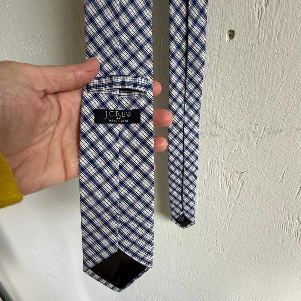 J.Crew Navy Blue & White Gingham Cotton Necktie - 2.5” Slim Tie